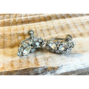 Vintage Kramer of NY Silver Tone Clear Rhinestone Screw Back Pair Earrings